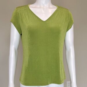 Chartreuse V-Neck Cap Sleeve Dressy T
